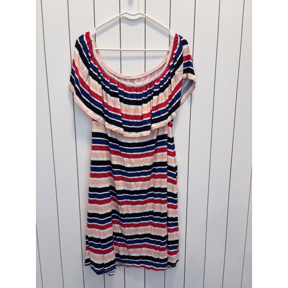 Lane Bryant Convertible Dress Womens 18/20 Multi Stripe Off Shoulder Nautical